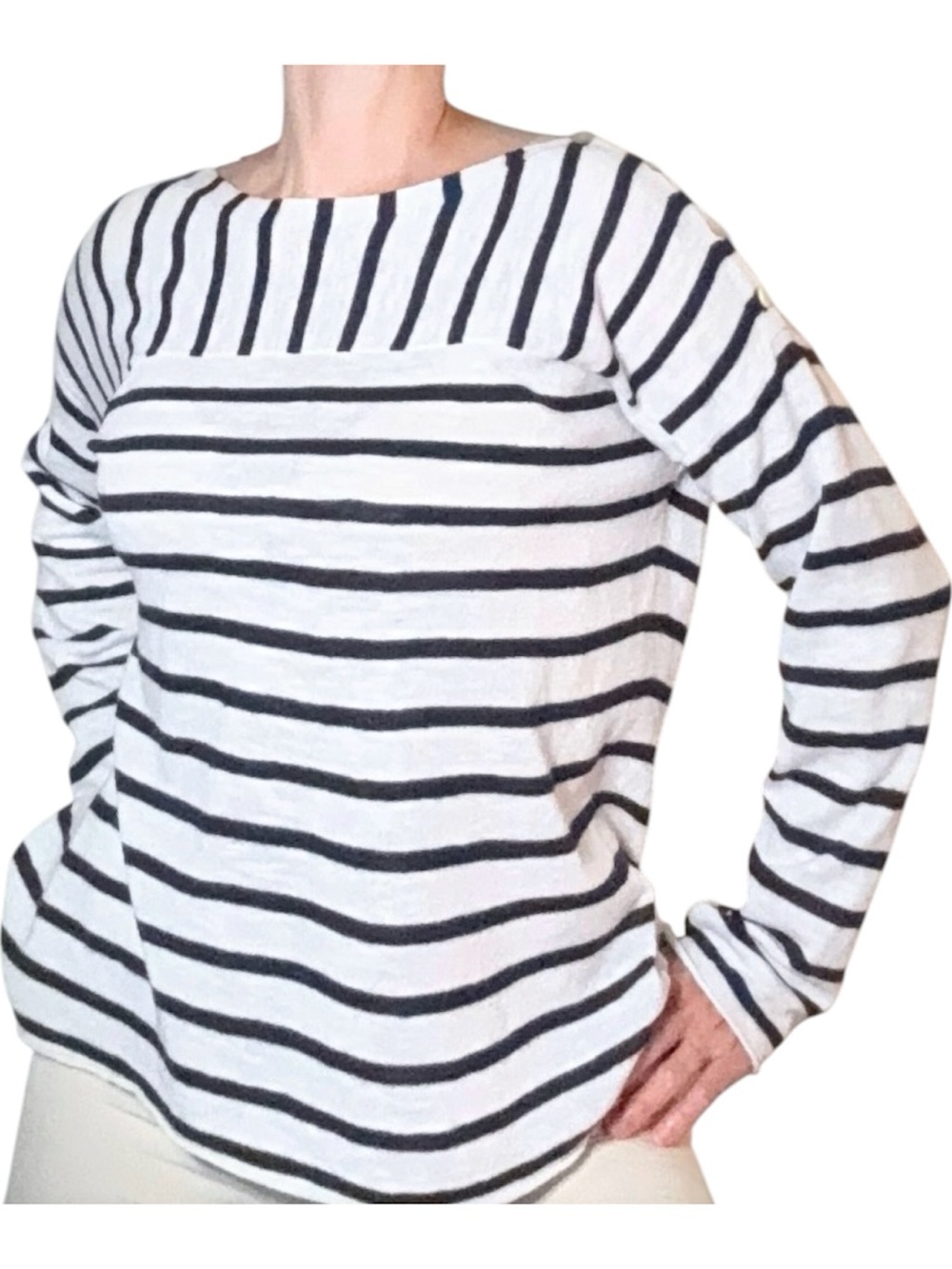 Eileen Fisher Organic Linen Cotton Striped Boat Neck Sweater Women’s L